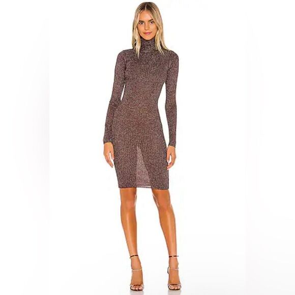 Camila Coelho Dresses & Skirts - Camila Coelho Women’s Long Sleeve Ribbed Golden Brown Bronze Midi Stretch Dress